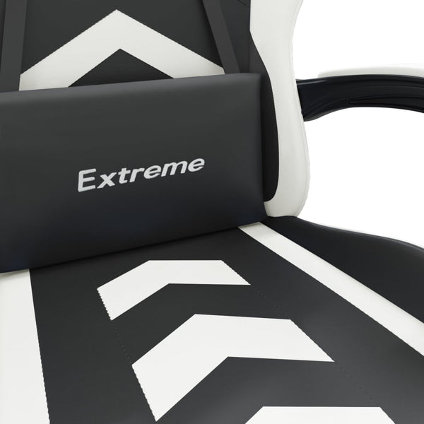 vidaXL Gaming Chair with Footrest Black and White Faux Leather