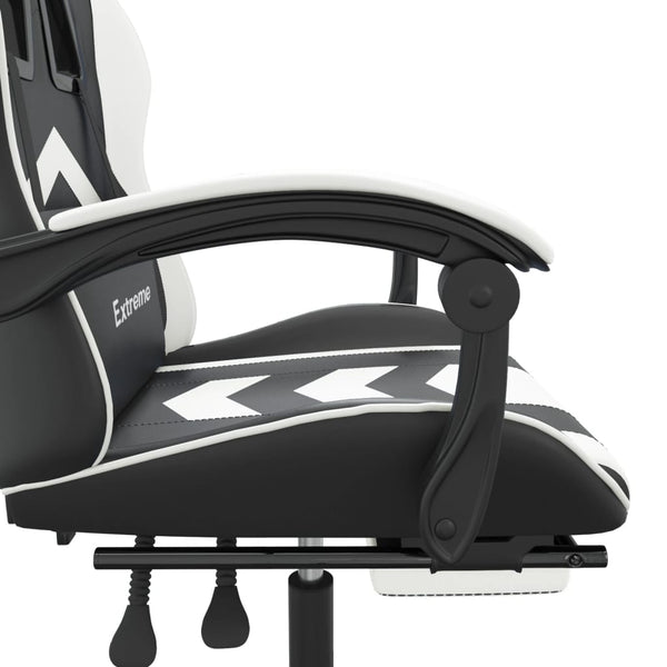 vidaXL Gaming Chair with Footrest Black and White Faux Leather