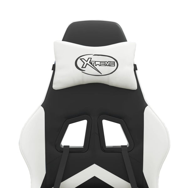 vidaXL Gaming Chair with Footrest Black and White Faux Leather