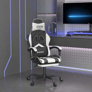vidaXL Gaming Chair with Footrest Black and White Faux Leather