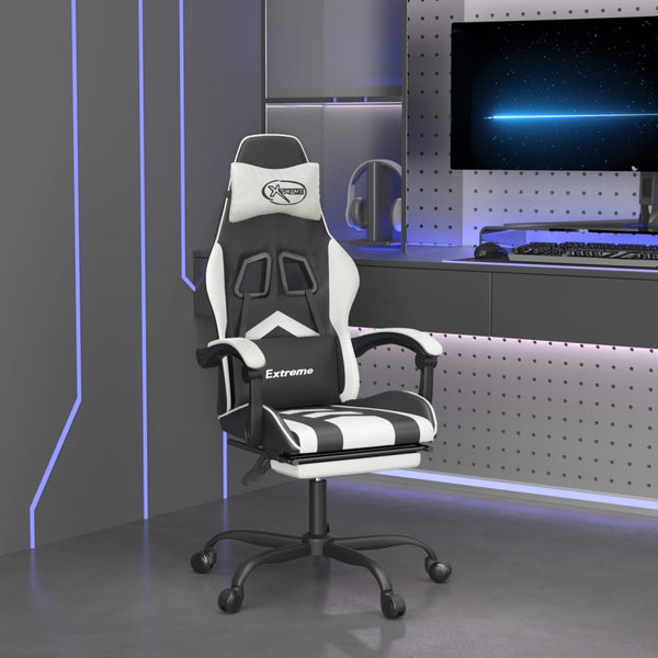 vidaXL Gaming Chair with Footrest Black and White Faux Leather