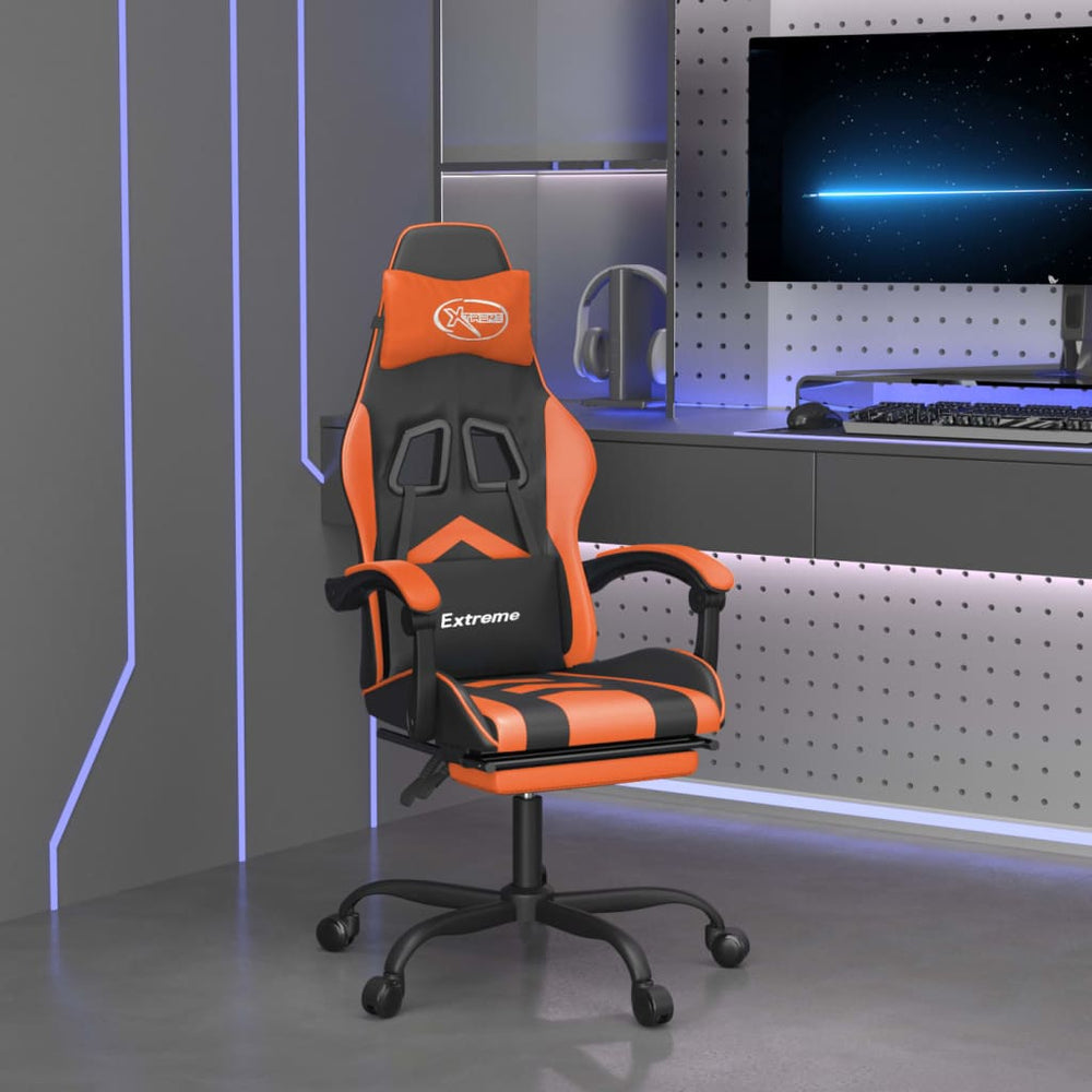 vidaXL Gaming Chair with Footrest Black and Orange Faux Leather