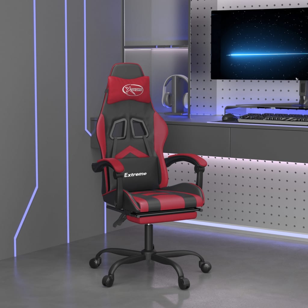 vidaXL Gaming Chair with Footrest Black and Burgundy Faux Leather