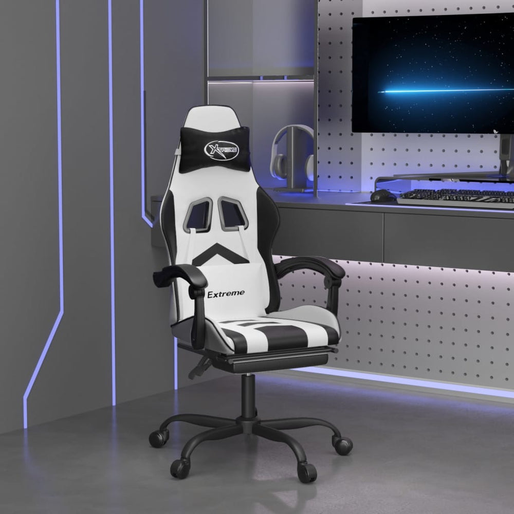 vidaXL Gaming Chair with Footrest White and Black Faux Leather