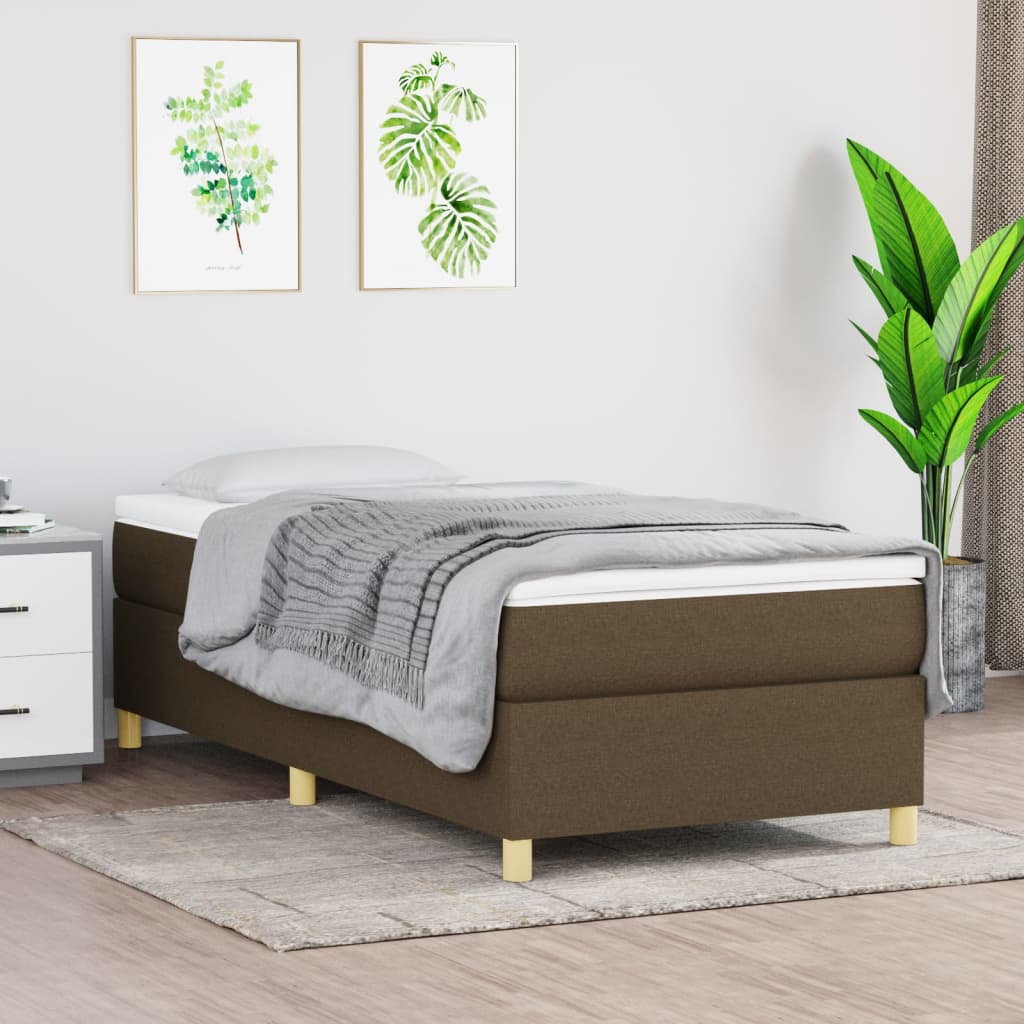 vidaXL Dark Brown Box Spring Bed Frame 90x200 cm Fabric