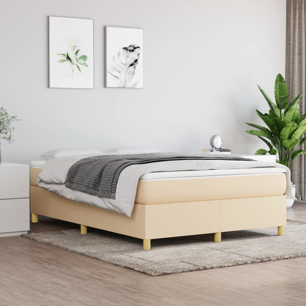 vidaXL Box Spring Bed Frame Cream 140x190 cm Fabric