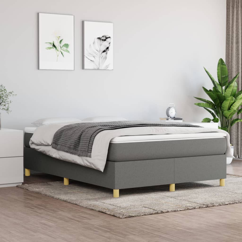 vidaXL Box Spring Bed Frame Dark Gray 140x200 cm Fabric
