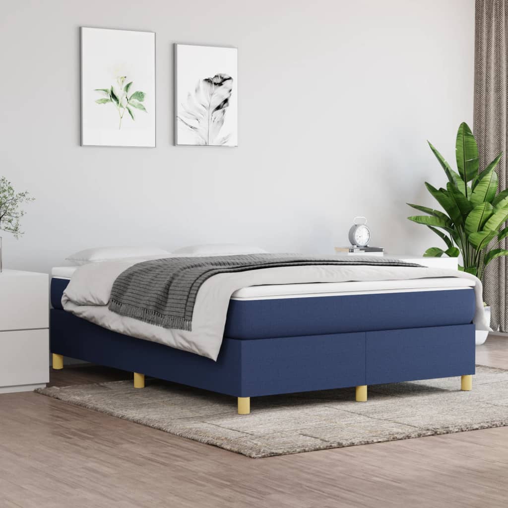 vidaXL Box Spring Bed Frame Blue 140x200 cm Fabric