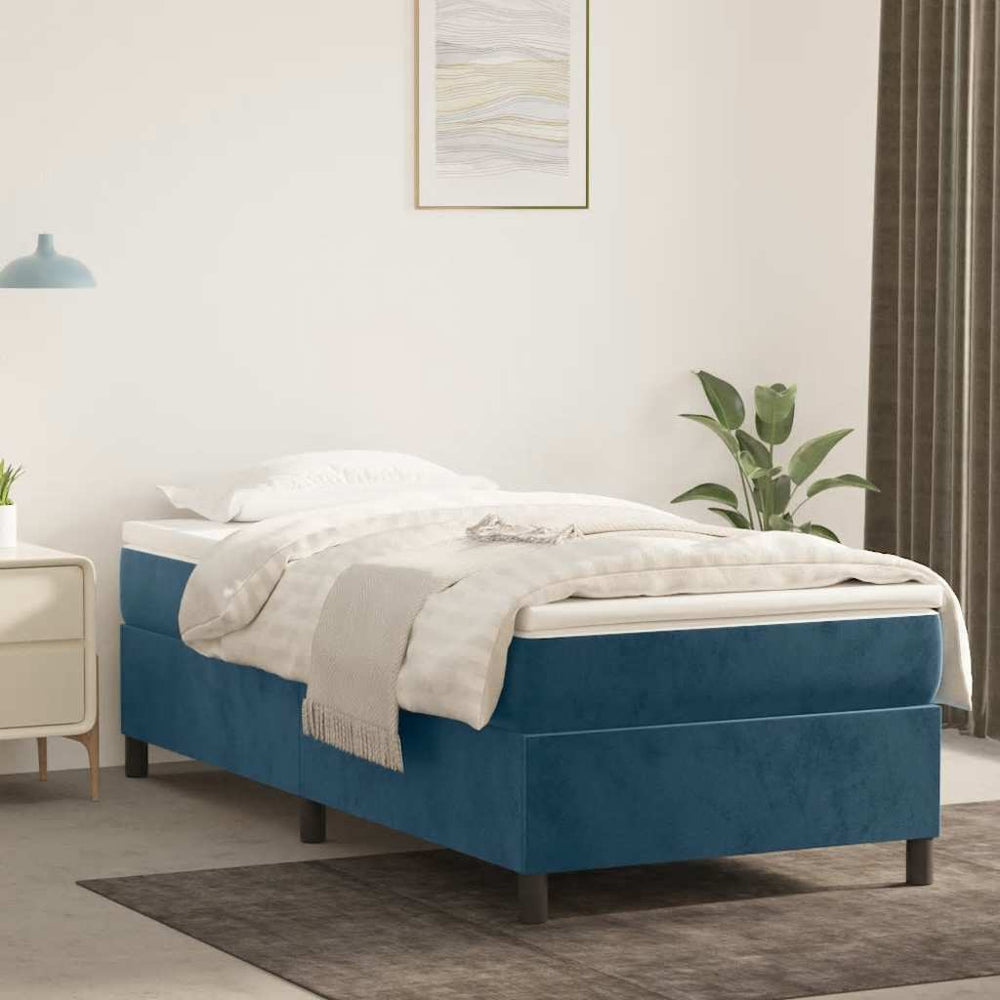 vidaXL Dark Blue Box Spring Bed Frame 90x200 cm Velvet