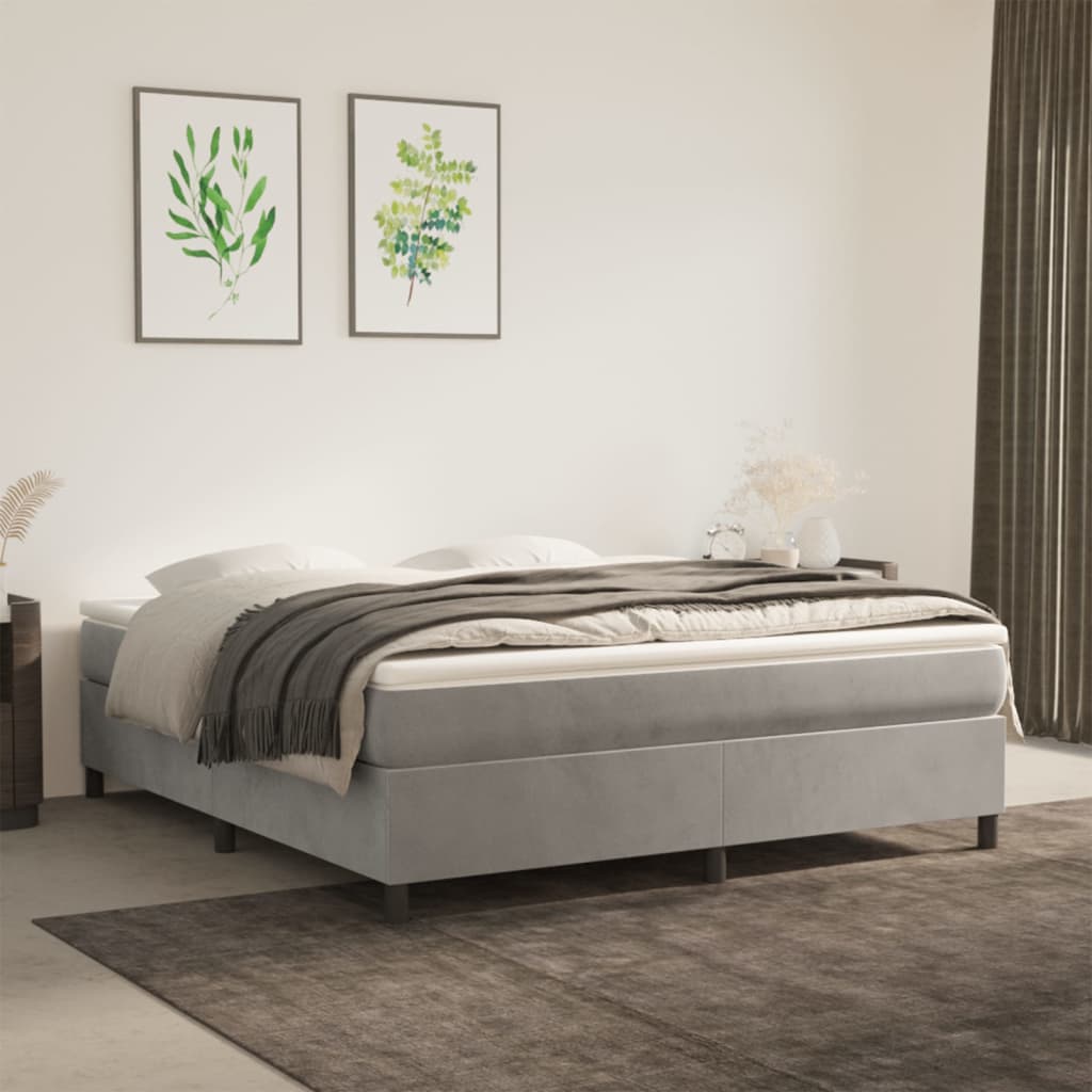 vidaXL Light Grey Box Spring Bed Frame 160x200 cm Velvet