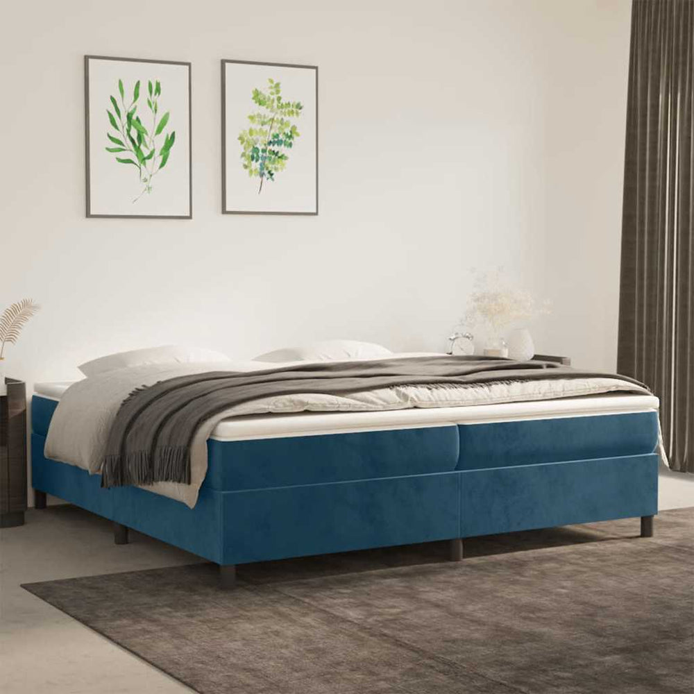 vidaXL Dark Blue Box Spring Bed Frame 200x200 cm Velvet