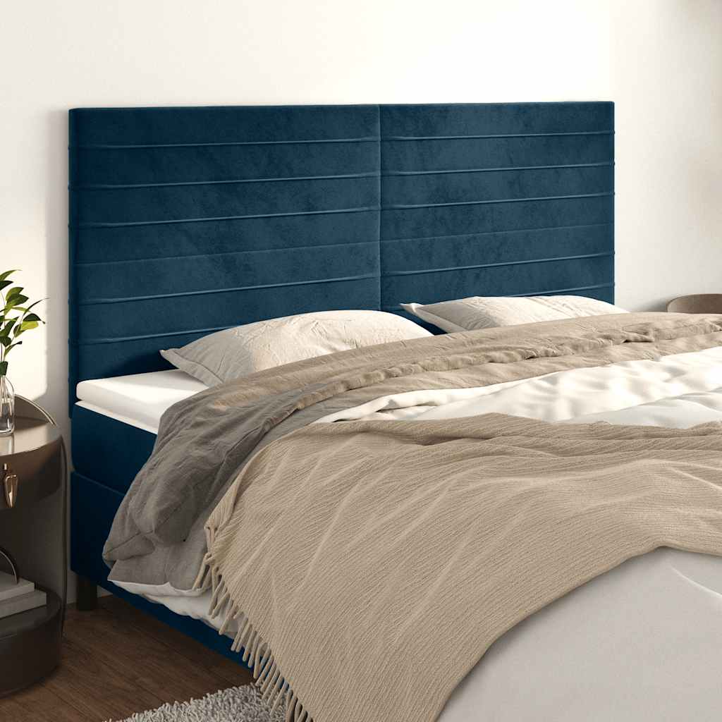 vidaXL Headboard Dark Blue 200 x 5 x 118/128 cm Velvet