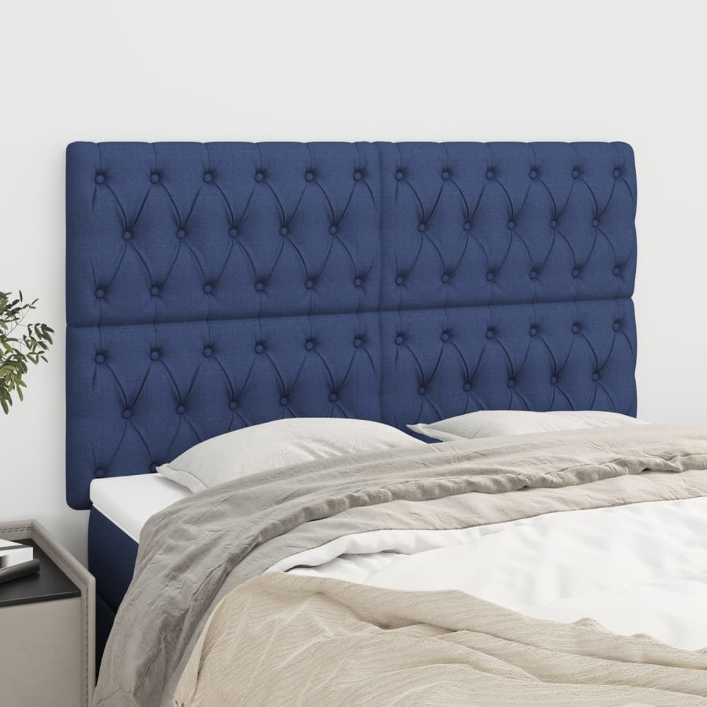 vidaXL Headboard Blue 144x7x118/128 cm Fabric