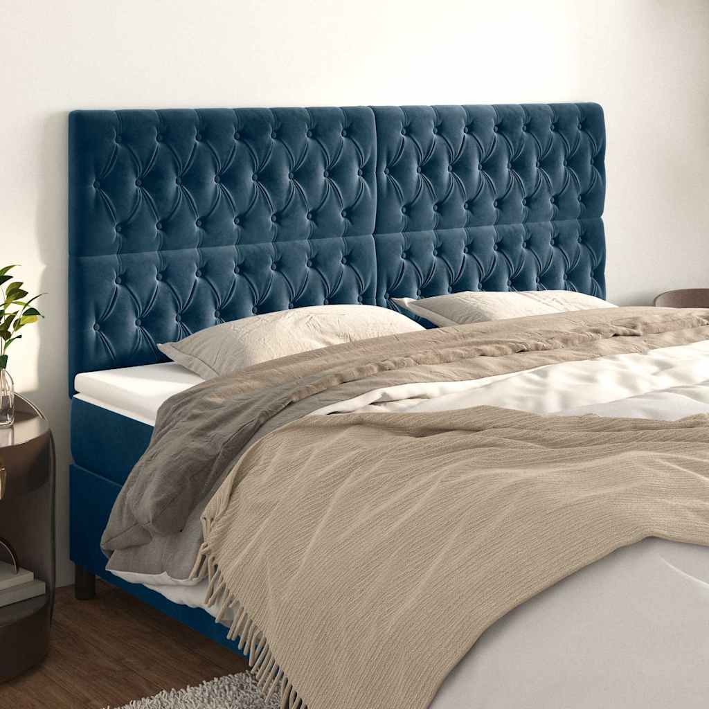 vidaXL Headboard Dark Blue 200 x 7 x 118/128 cm Velvet