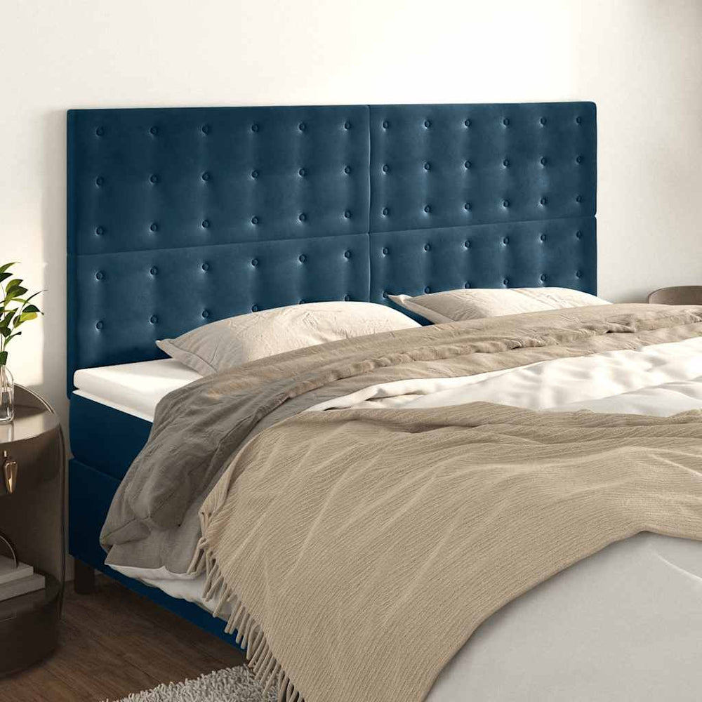 vidaXL Headboard Dark Blue 200 x 5 x 118/128 cm Velvet