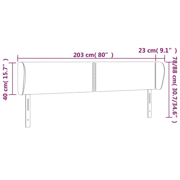 vidaXL Headboard with Wings Black 203x23x78/88 cm Velvet