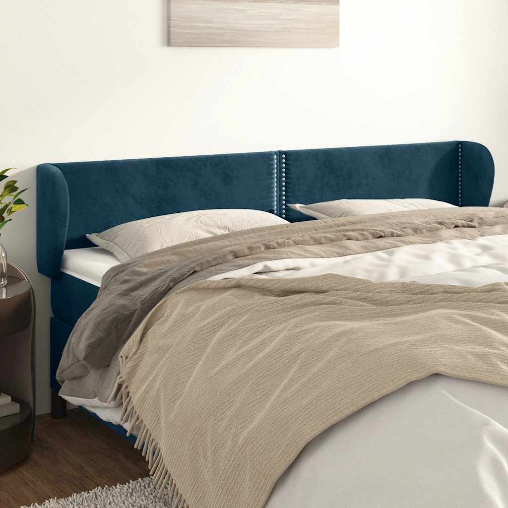 vidaXL Wingback Headboard Dark Blue 203x23x78/88 cm Velvet