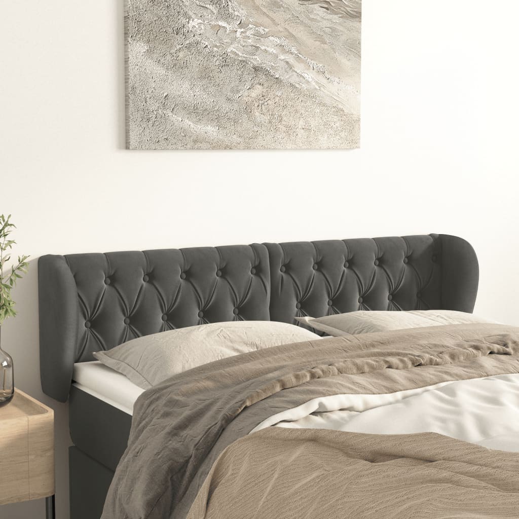 vidaXL Wingback Headboard Dark Grey 163x23x78/88 cm Velvet