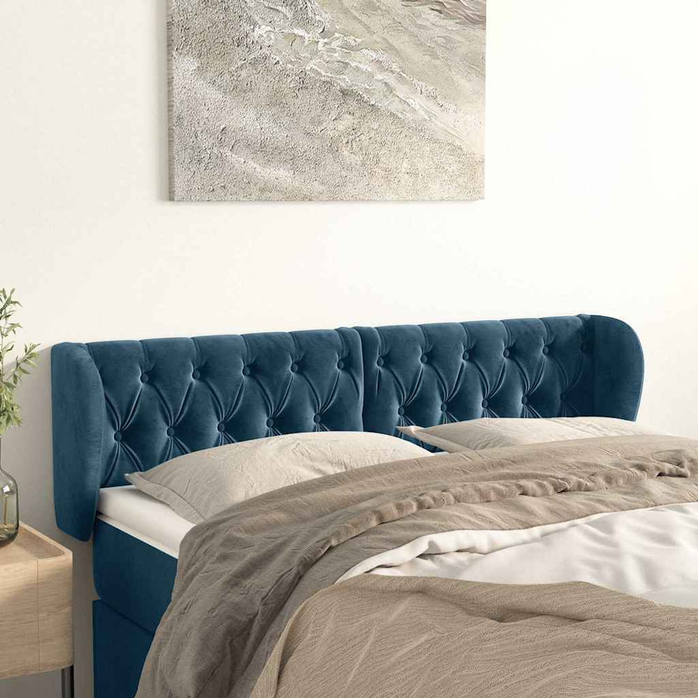 vidaXL Wingback Headboard Dark Blue 163x23x78/88 cm Velvet