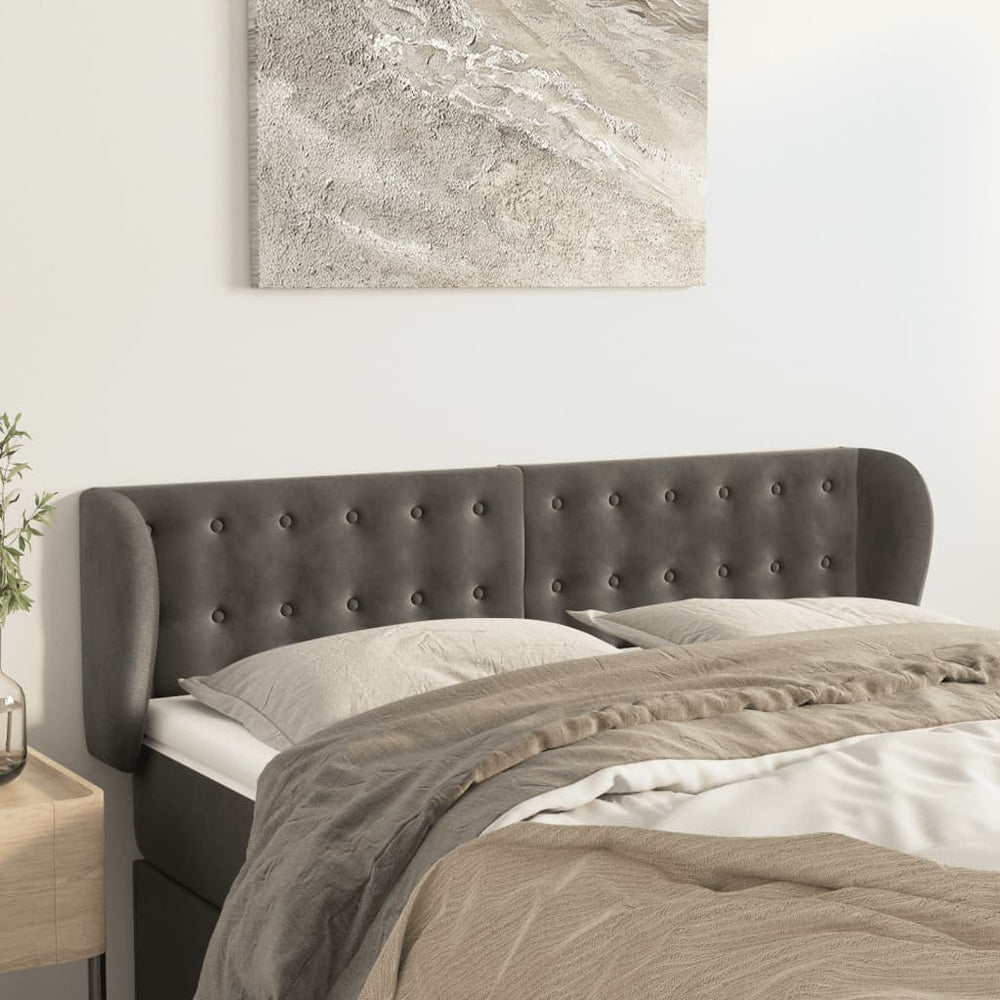 vidaXL Wingback Headboard Dark Grey 147x23x78/88 cm Velvet