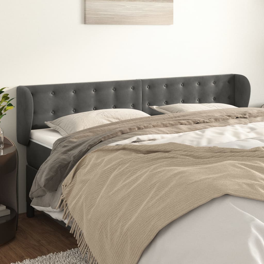 vidaXL Wingback Headboard Dark Grey 203x23x78/88 cm Velvet