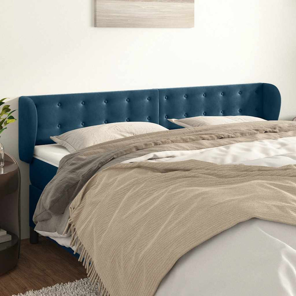 vidaXL Wingback Headboard Dark Blue 203x23x78/88 cm Velvet