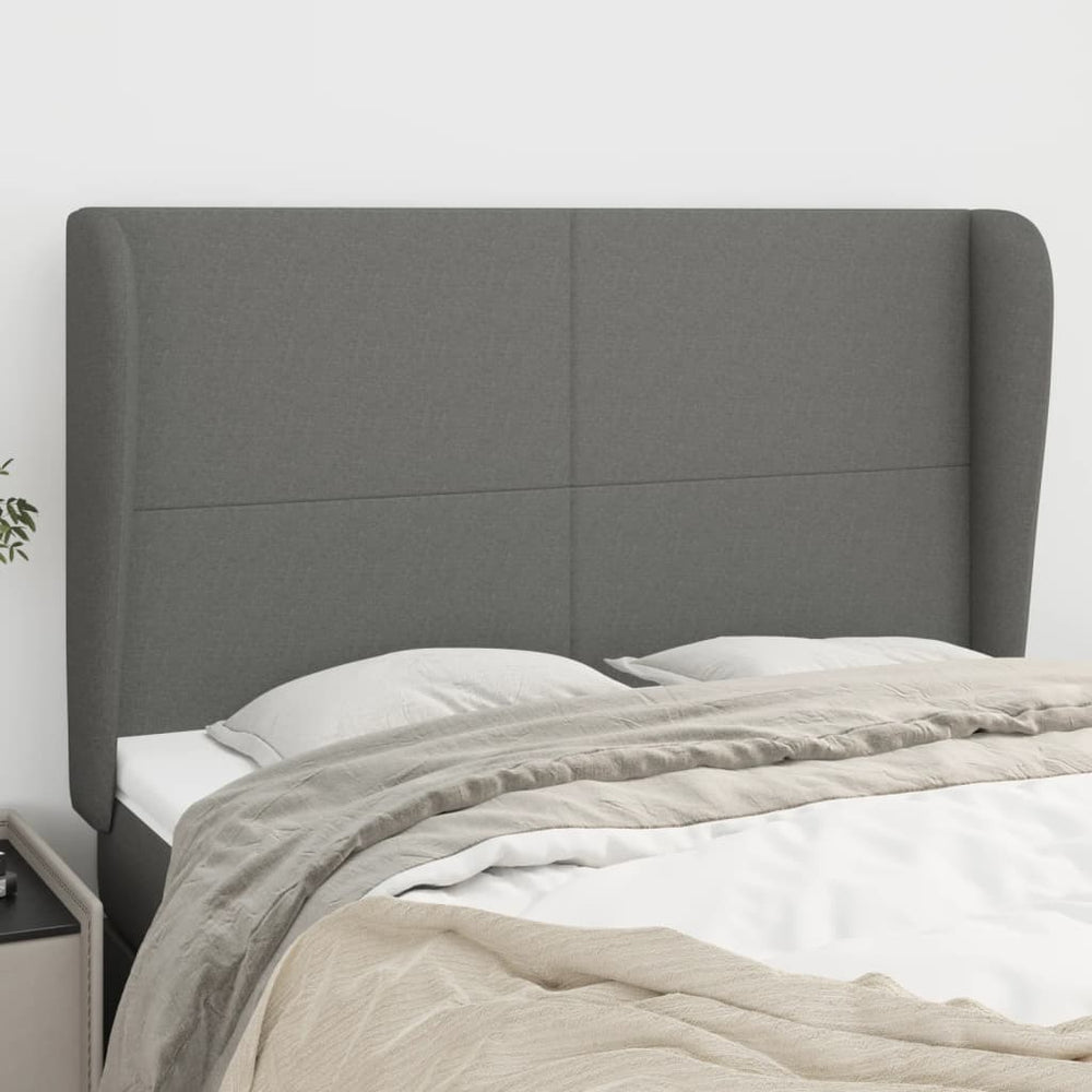 vidaXL Wingback Headboard Dark Grey 147x23x118/128 cm Fabric