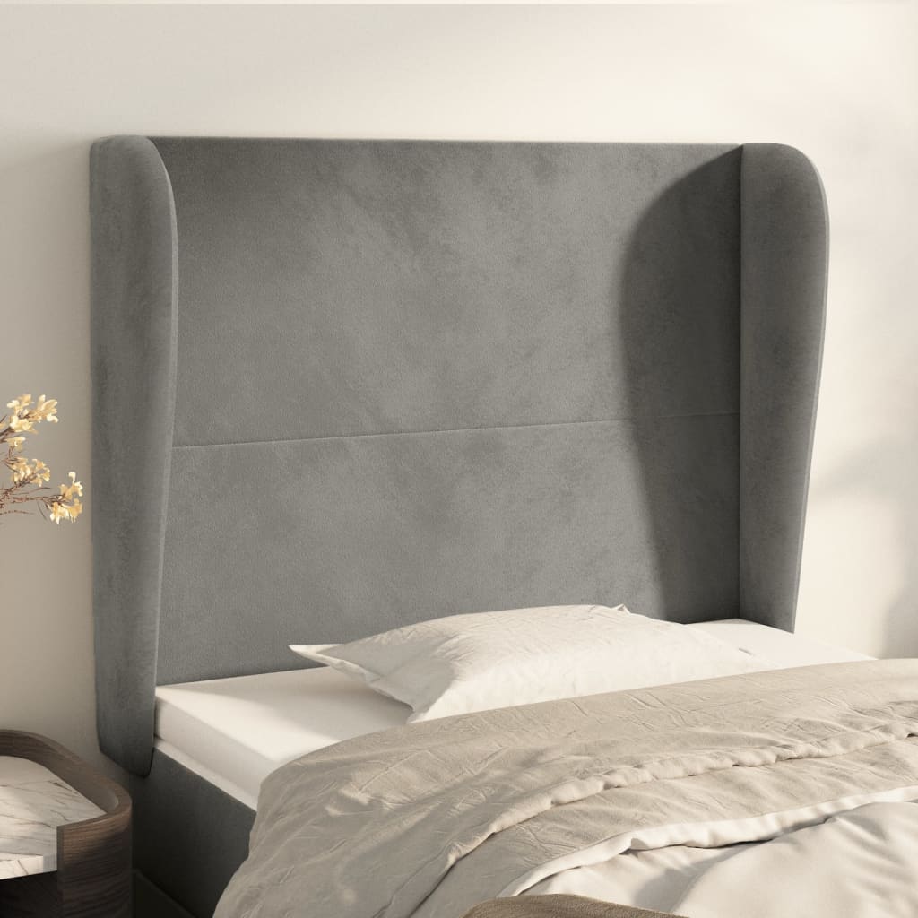 vidaXL Wingback Headboard Light Grey 103x23x118/128 cm Velvet