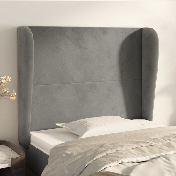 vidaXL Wingback Headboard Light Grey 103x23x118/128 cm Velvet