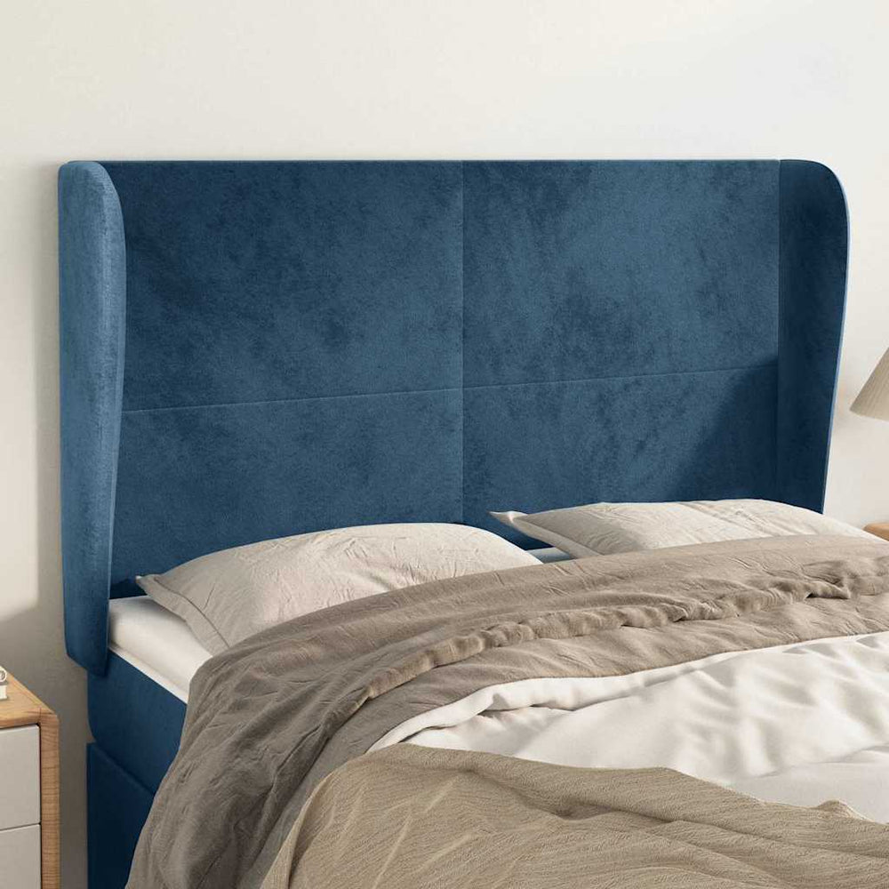 vidaXL Wingback Headboard Dark Blue 147x23x118/128 cm Velvet