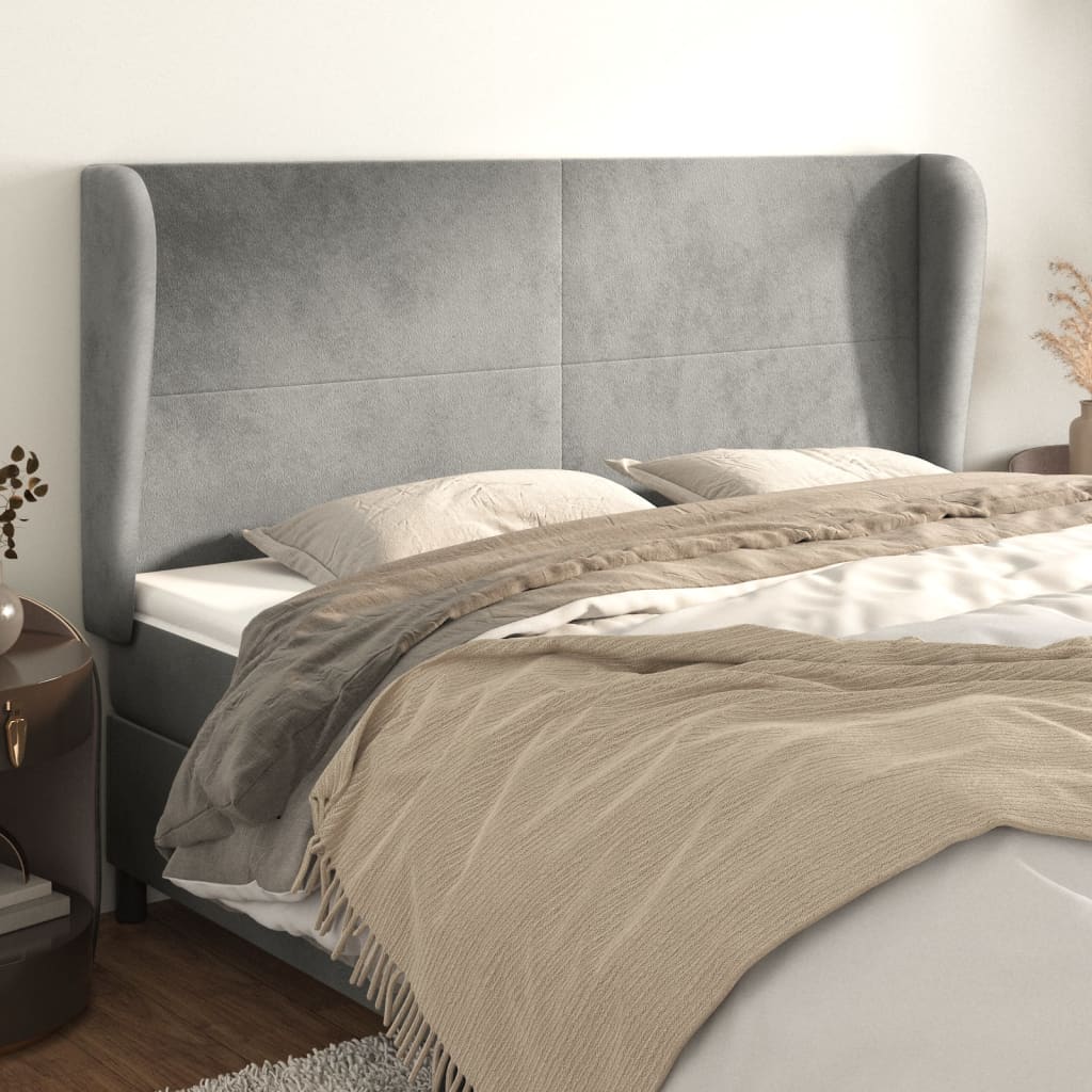 vidaXL Wingback Headboard Light Grey 183x23x118/128 cm Velvet