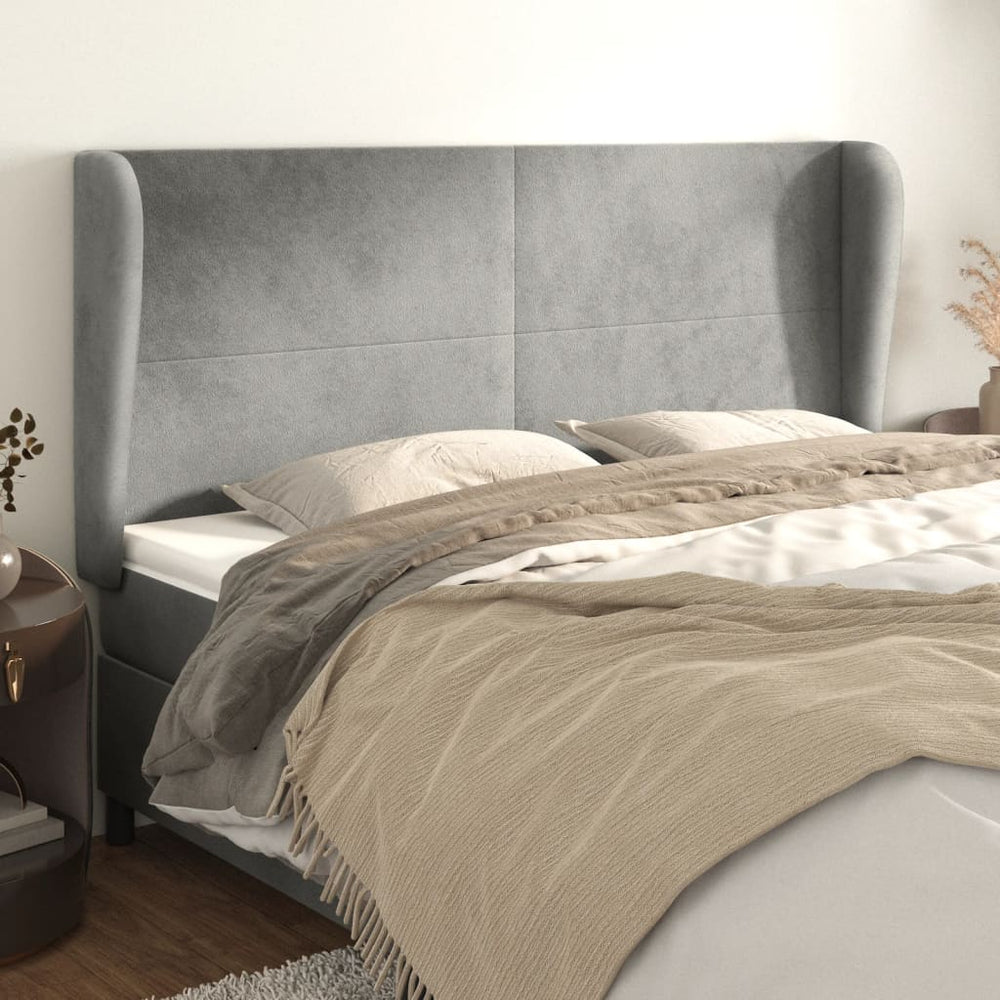 vidaXL Wingback Headboard Light Grey 203x23x118/128 cm Velvet