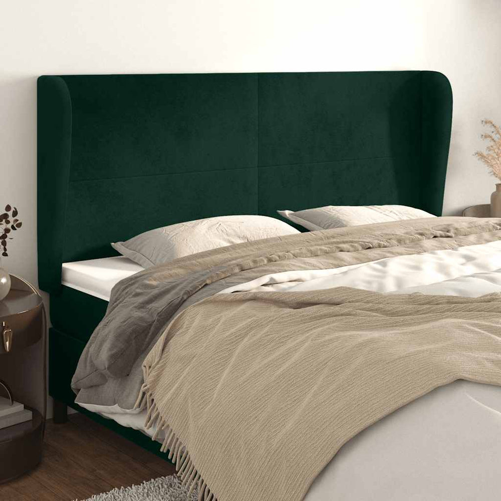 vidaXL Wingback Headboard Dark Green 203x23x118/128 cm Velvet