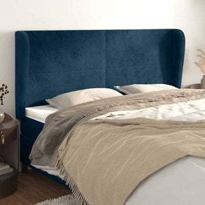 vidaXL Wingback Headboard Dark Blue 203x23x118/128 cm Velvet