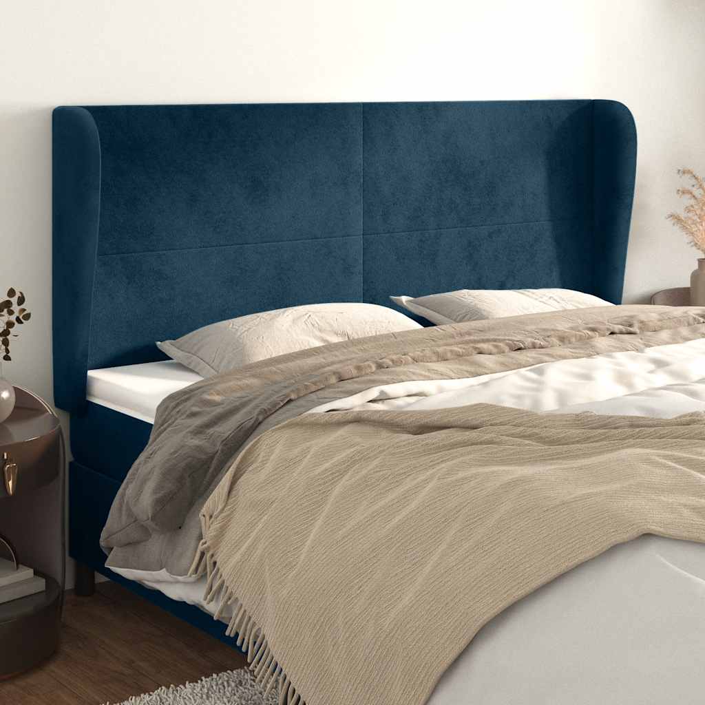 vidaXL Wingback Headboard Dark Blue 203x23x118/128 cm Velvet