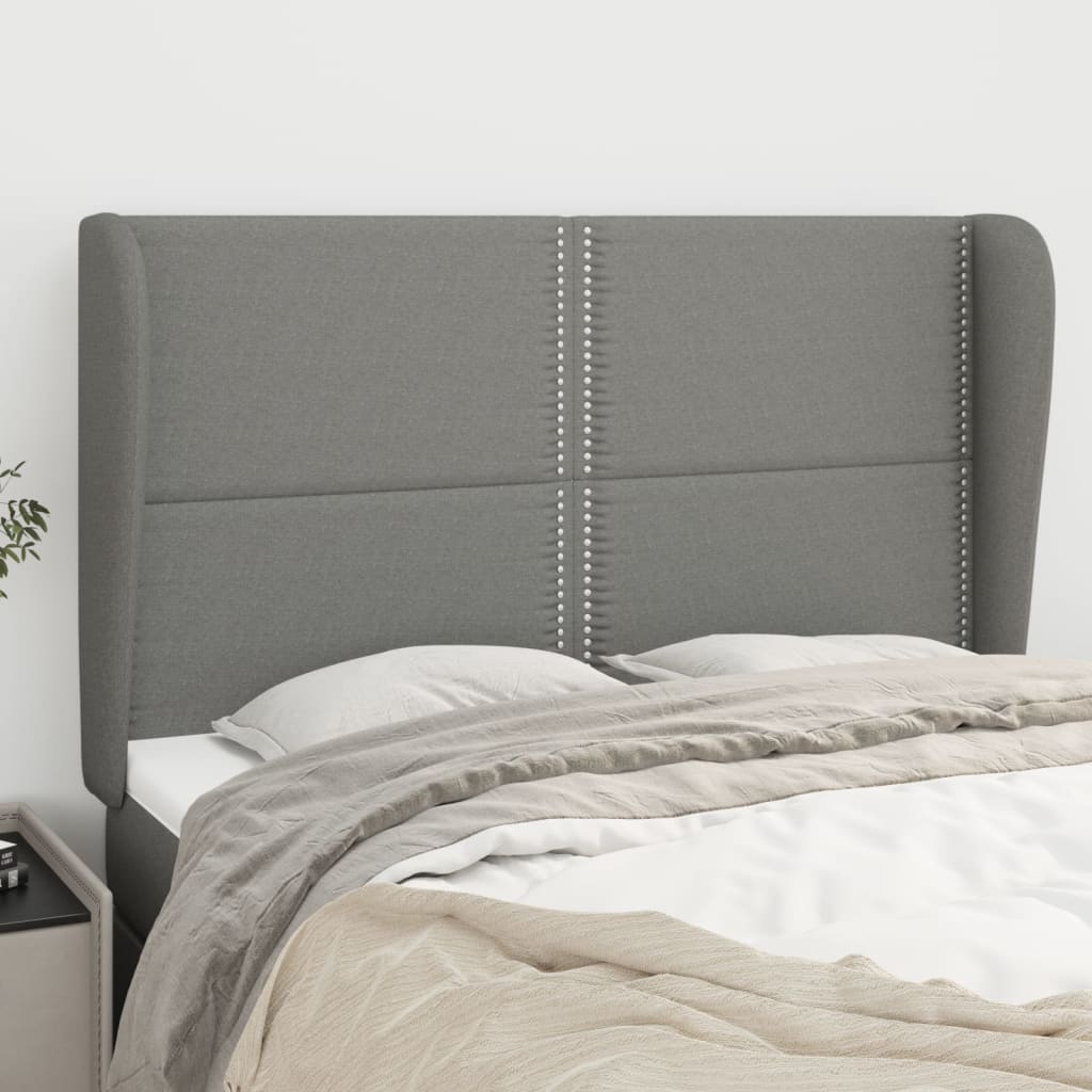 vidaXL Wingback Headboard Dark Grey 147x23x118/128 cm Fabric