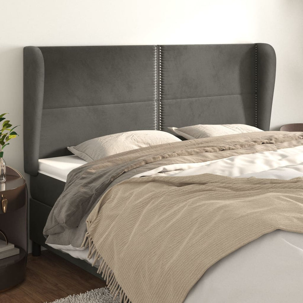 vidaXL Wingback Headboard Dark Gray 163x23x118/128 cm Velvet