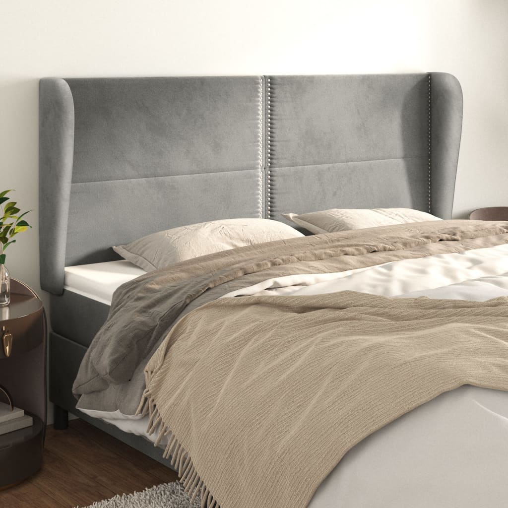 vidaXL Wingback Headboard Light Grey 203x23x118/128 cm Velvet