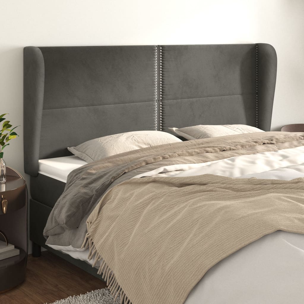 vidaXL Wingback Headboard Dark Grey 203x23x118/128 cm Velvet