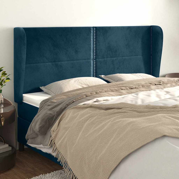 vidaXL Wingback Headboard Dark Blue 203x23x118/128 cm Velvet