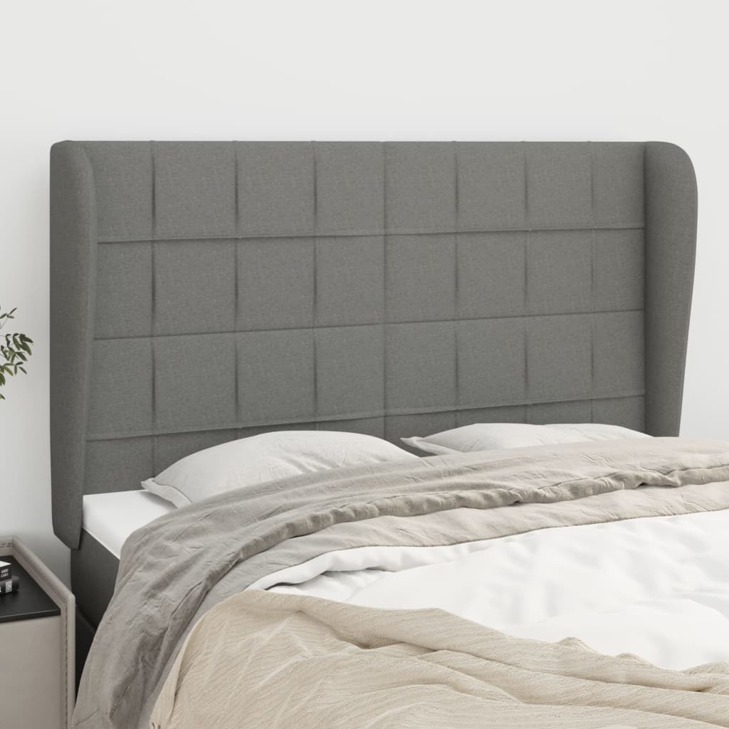 vidaXL Wingback Headboard Dark Grey 147x23x118/128 cm Fabric