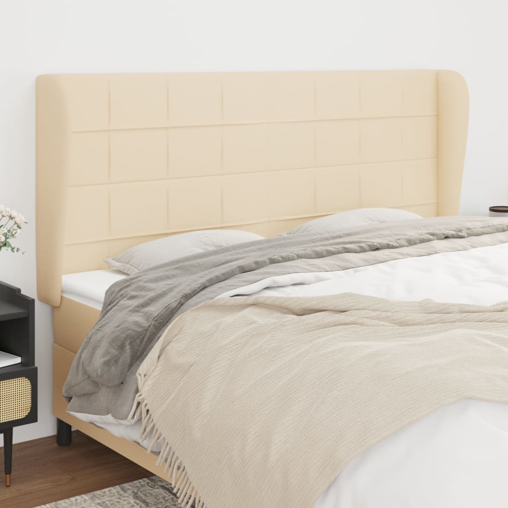 vidaXL Tufted Headboard Cream 203x23x118/128 cm Fabric