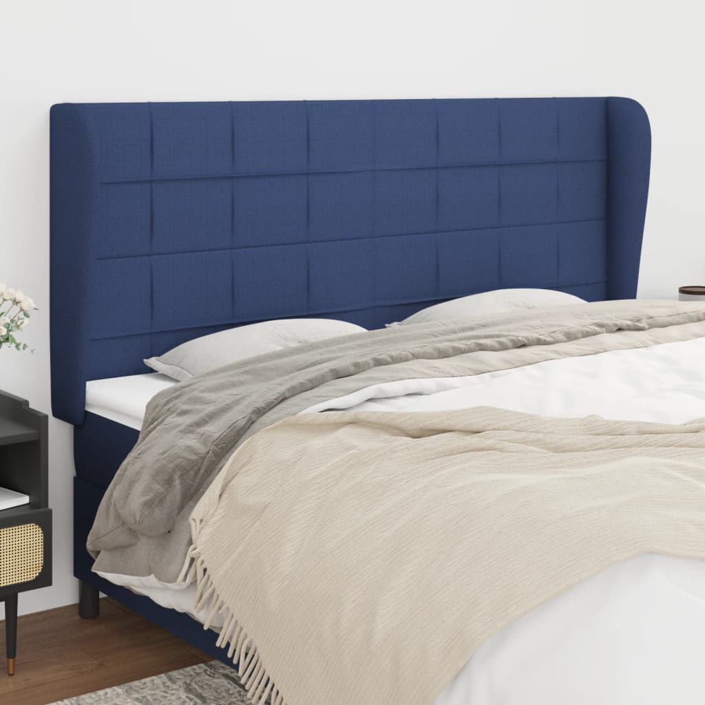 vidaXL Wingback Headboard Blue 203x23x118/128 cm Fabric