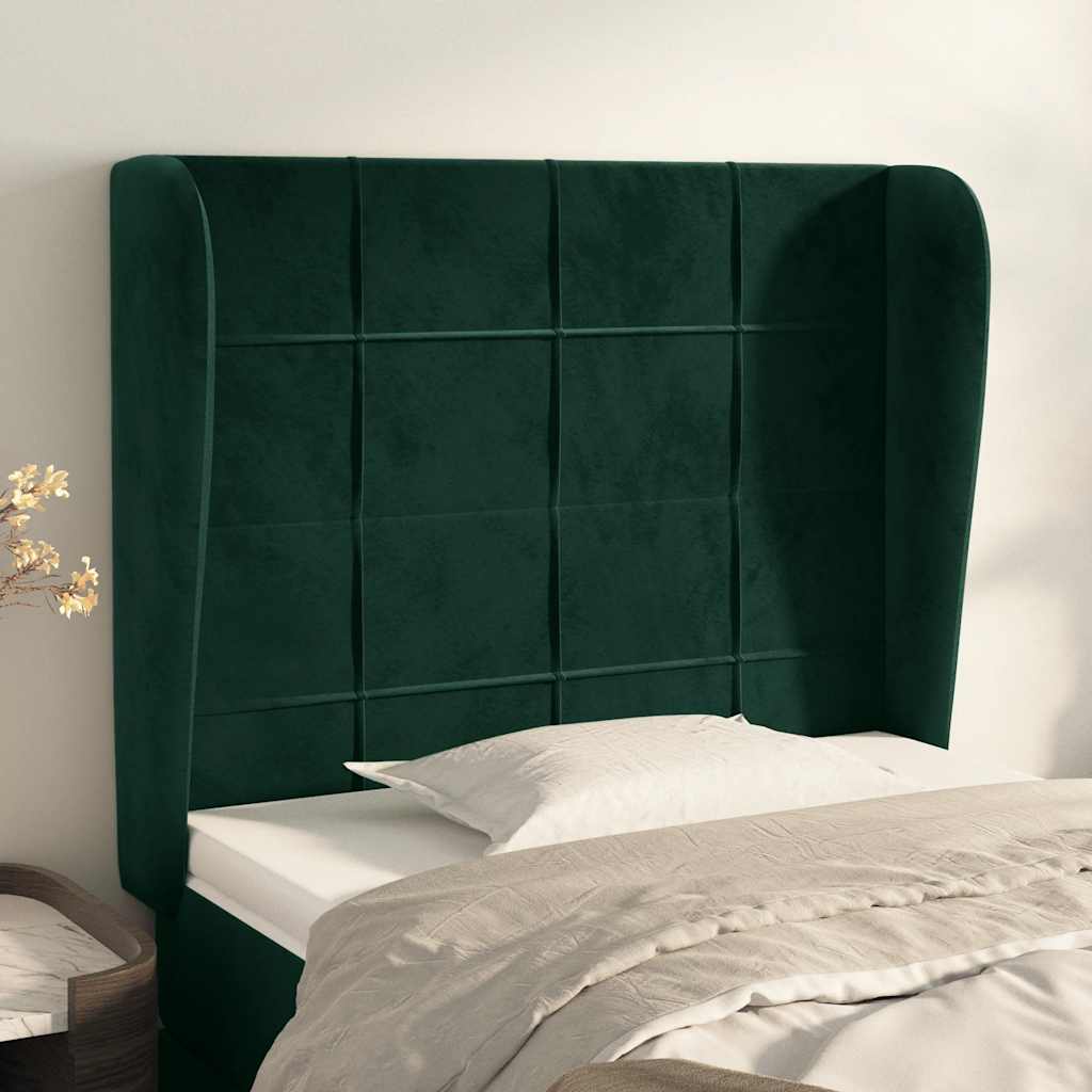 vidaXL Tufted Headboard with Wings Dark Green 83x23x118/128 cm Velvet