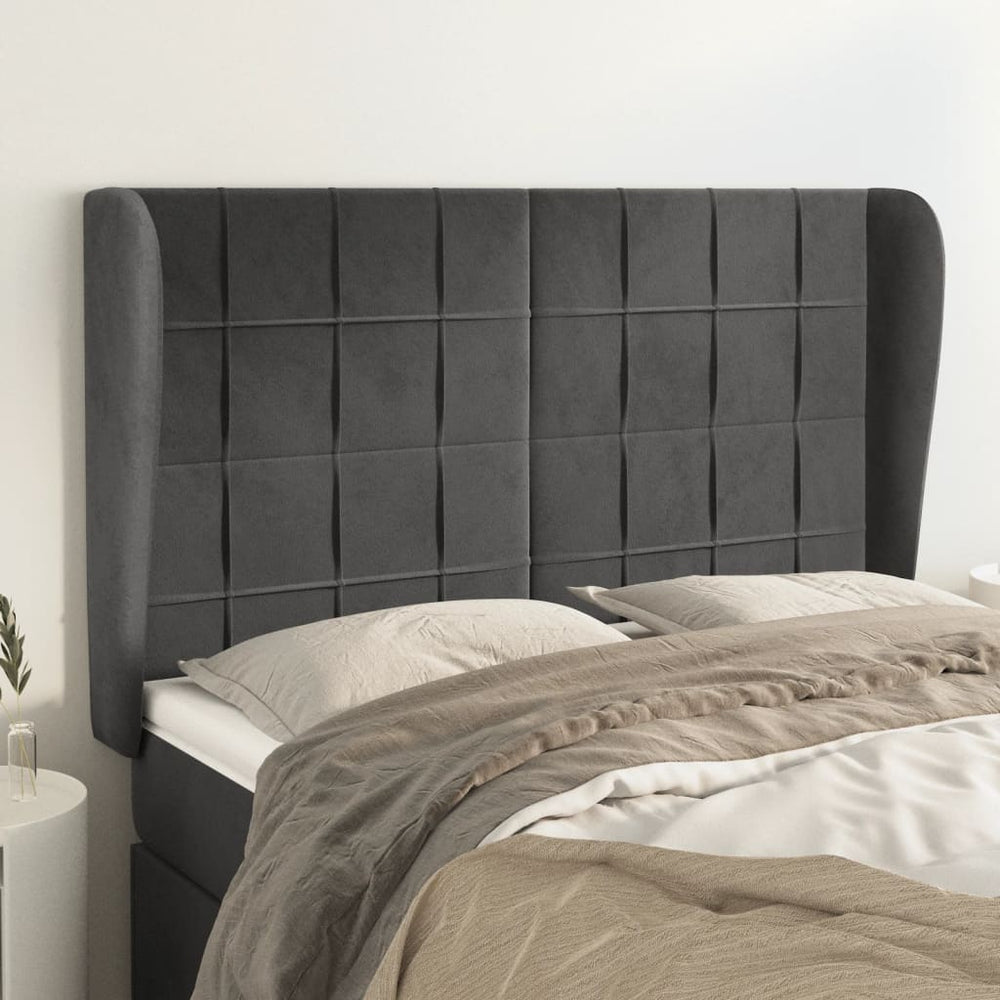vidaXL Wingback Headboard Dark Grey 147x23x118/128 cm Velvet