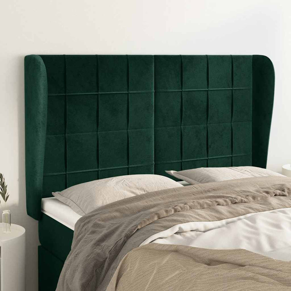 vidaXL Tufted Headboard with Wings Dark Green 147x23x118/128 cm Velvet