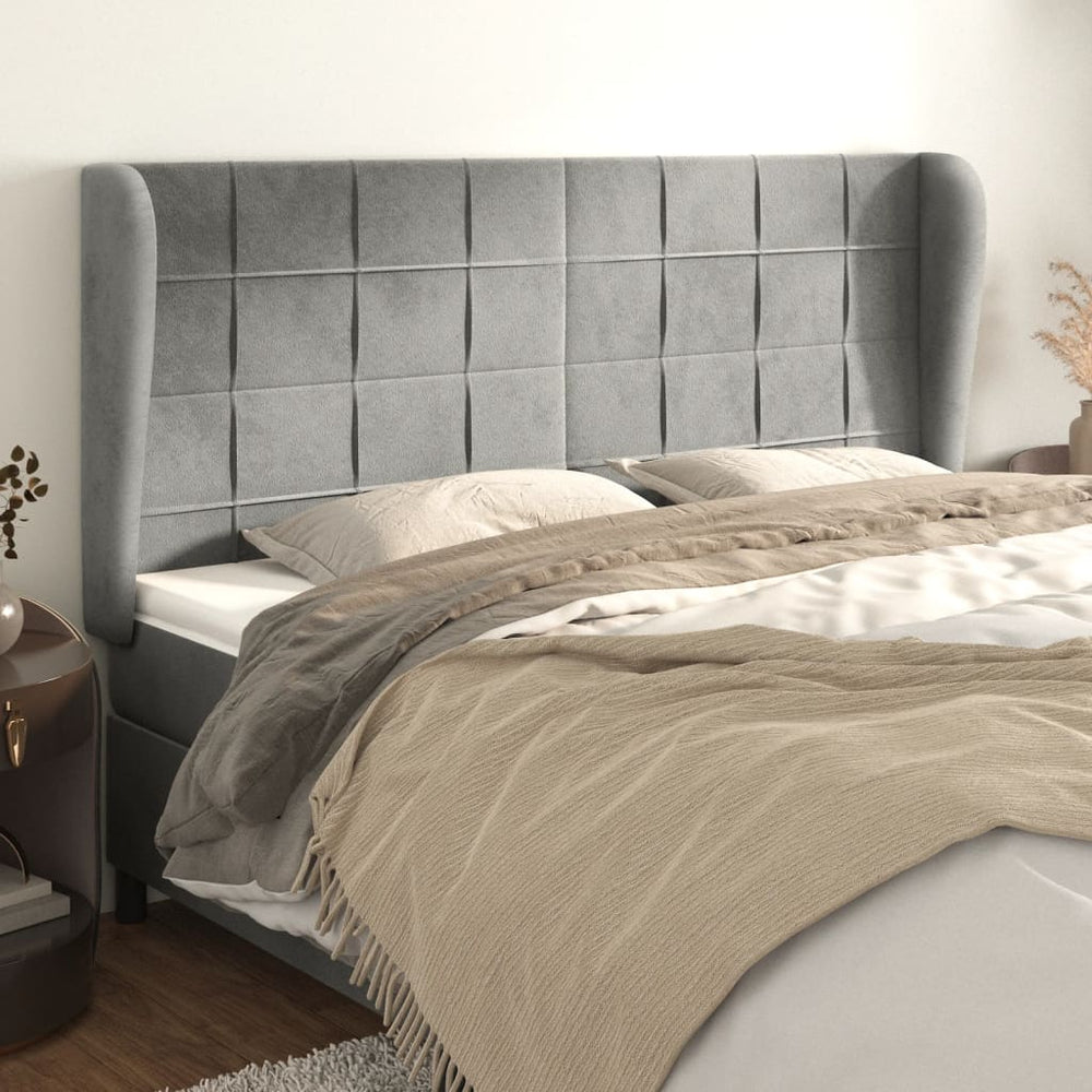 vidaXL Wingback Headboard Light Grey 163x23x118/128 cm Velvet