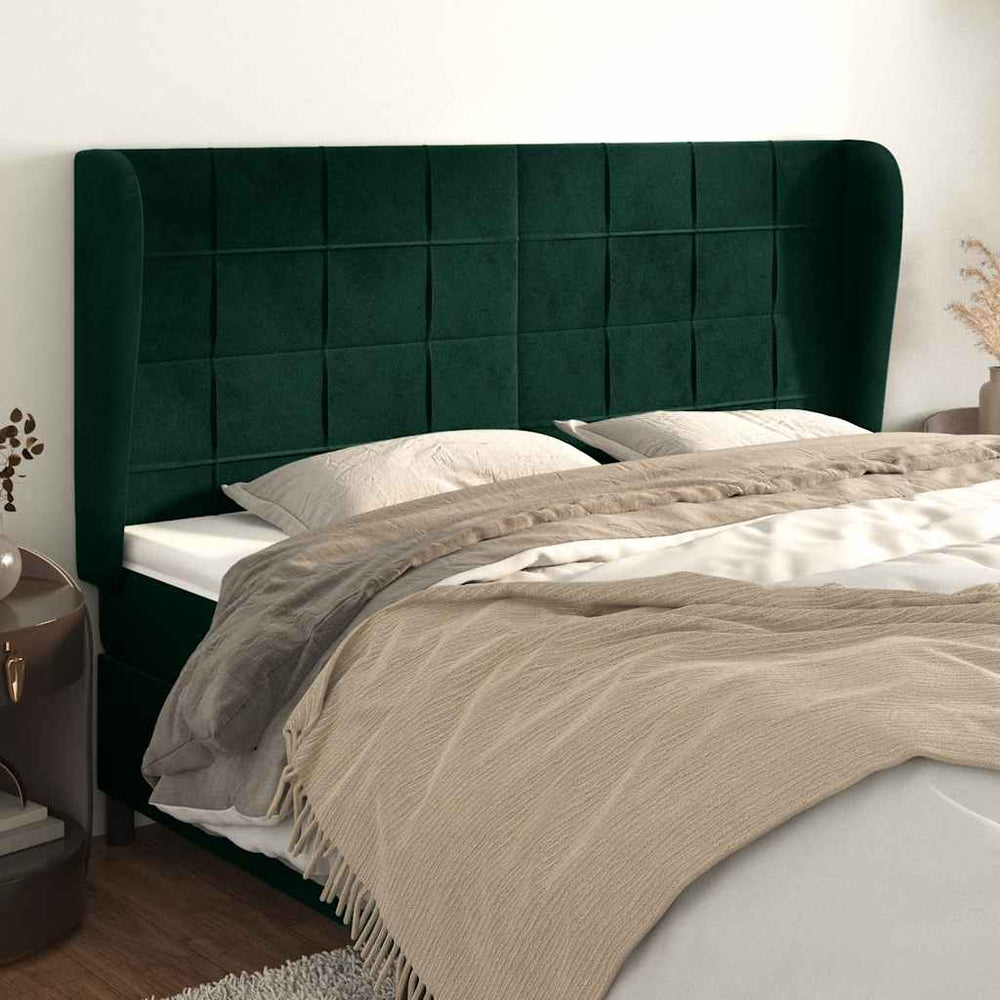 vidaXL Wingback Headboard Dark Green 163x23x118/128 cm Velvet