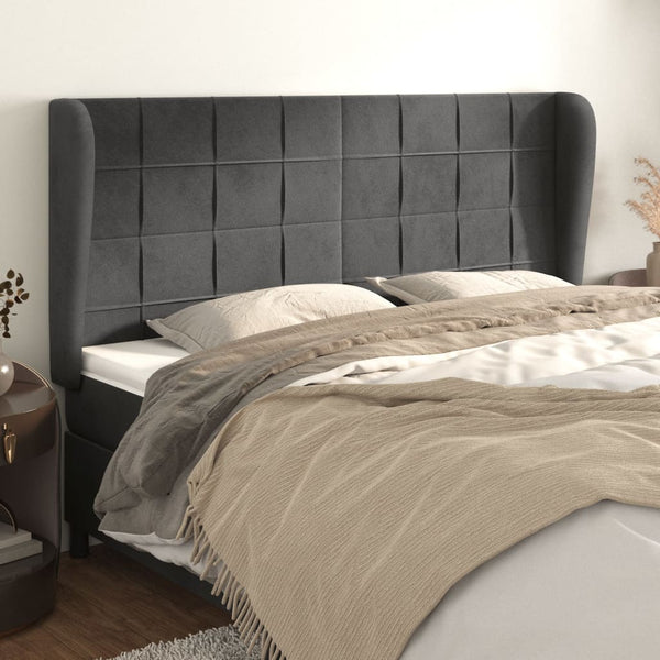 vidaXL Wingback Headboard Dark Grey 183x23x118/128 cm Velvet