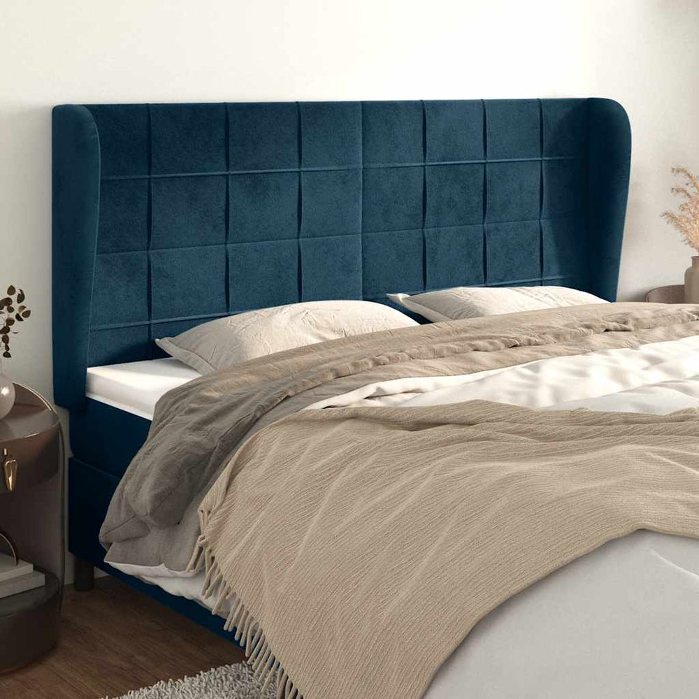 vidaXL Wingback Headboard Dark Blue 183x23x118/128 cm Velvet